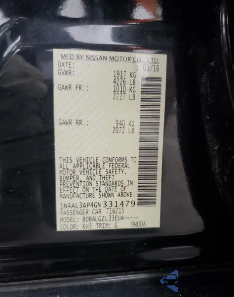 2016 Nissan Altima 2.5 from USA, damaged, VIN 1N4AL3AP4GN331479